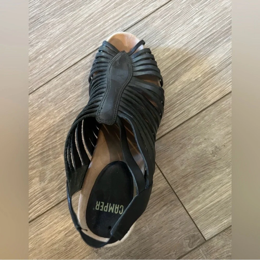 Camper Rachel Leather Wedge Sandals Black EU 38